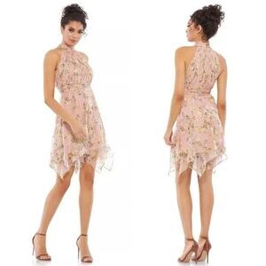 Mac Duggal NWT High Neck Floral Print Dress Size 2 Fairy Pink Multi